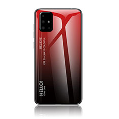 Carcasa Bumper Funda Silicona Espejo Gradiente Arco iris LS1 para Samsung Galaxy A71 5G Rojo