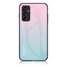 Carcasa Bumper Funda Silicona Espejo Gradiente Arco iris LS1 para Samsung Galaxy M13 4G Cian