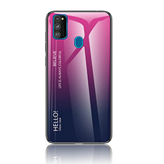 Carcasa Bumper Funda Silicona Espejo Gradiente Arco iris LS1 para Samsung Galaxy M21 Rosa Roja