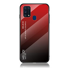 Carcasa Bumper Funda Silicona Espejo Gradiente Arco iris LS1 para Samsung Galaxy M21s Rojo