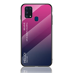 Carcasa Bumper Funda Silicona Espejo Gradiente Arco iris LS1 para Samsung Galaxy M21s Rosa Roja