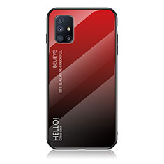 Carcasa Bumper Funda Silicona Espejo Gradiente Arco iris LS1 para Samsung Galaxy M51 Rojo
