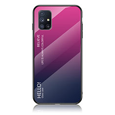 Carcasa Bumper Funda Silicona Espejo Gradiente Arco iris LS1 para Samsung Galaxy M51 Rosa Roja