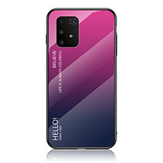 Carcasa Bumper Funda Silicona Espejo Gradiente Arco iris LS1 para Samsung Galaxy M80S Rosa Roja