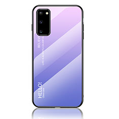 Carcasa Bumper Funda Silicona Espejo Gradiente Arco iris LS1 para Samsung Galaxy S20 5G Purpura Claro