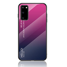 Carcasa Bumper Funda Silicona Espejo Gradiente Arco iris LS1 para Samsung Galaxy S20 Rosa Roja