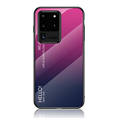 Carcasa Bumper Funda Silicona Espejo Gradiente Arco iris LS1 para Samsung Galaxy S20 Ultra 5G Rosa Roja