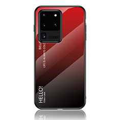 Carcasa Bumper Funda Silicona Espejo Gradiente Arco iris LS1 para Samsung Galaxy S20 Ultra Rojo
