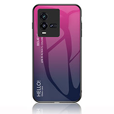 Carcasa Bumper Funda Silicona Espejo Gradiente Arco iris LS1 para Vivo iQOO 10 5G Rosa Roja