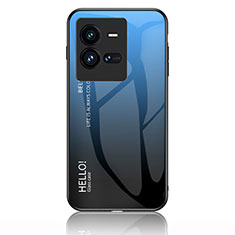Carcasa Bumper Funda Silicona Espejo Gradiente Arco iris LS1 para Vivo iQOO 10 Pro 5G Azul