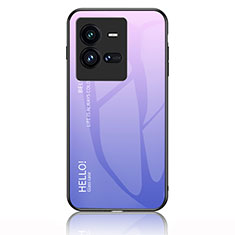 Carcasa Bumper Funda Silicona Espejo Gradiente Arco iris LS1 para Vivo iQOO 10 Pro 5G Purpura Claro