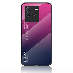 Carcasa Bumper Funda Silicona Espejo Gradiente Arco iris LS1 para Vivo iQOO Neo6 5G Rosa Roja