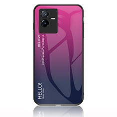 Carcasa Bumper Funda Silicona Espejo Gradiente Arco iris LS1 para Vivo iQOO Z6x Rosa Roja