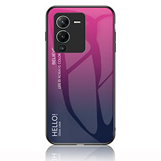 Carcasa Bumper Funda Silicona Espejo Gradiente Arco iris LS1 para Vivo V25 Pro 5G Rosa Roja