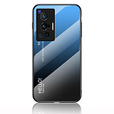 Carcasa Bumper Funda Silicona Espejo Gradiente Arco iris LS1 para Vivo X70 Pro 5G Azul
