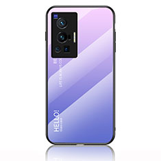 Carcasa Bumper Funda Silicona Espejo Gradiente Arco iris LS1 para Vivo X70 Pro 5G Purpura Claro