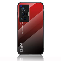 Carcasa Bumper Funda Silicona Espejo Gradiente Arco iris LS1 para Vivo X70 Pro 5G Rojo