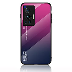 Carcasa Bumper Funda Silicona Espejo Gradiente Arco iris LS1 para Vivo X70 Pro 5G Rosa Roja