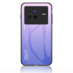 Carcasa Bumper Funda Silicona Espejo Gradiente Arco iris LS1 para Vivo X80 5G Purpura Claro