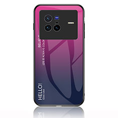 Carcasa Bumper Funda Silicona Espejo Gradiente Arco iris LS1 para Vivo X80 5G Rosa Roja