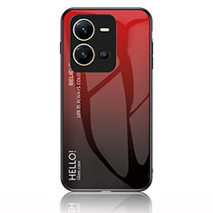 Carcasa Bumper Funda Silicona Espejo Gradiente Arco iris LS1 para Vivo X80 Lite 5G Rojo