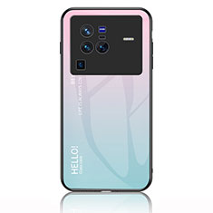 Carcasa Bumper Funda Silicona Espejo Gradiente Arco iris LS1 para Vivo X80 Pro 5G Cian