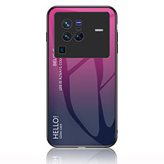 Carcasa Bumper Funda Silicona Espejo Gradiente Arco iris LS1 para Vivo X80 Pro 5G Rosa Roja