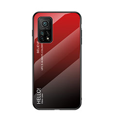 Carcasa Bumper Funda Silicona Espejo Gradiente Arco iris LS1 para Xiaomi Mi 10T 5G Rojo
