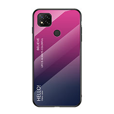 Carcasa Bumper Funda Silicona Espejo Gradiente Arco iris LS1 para Xiaomi POCO C3 Rosa Roja