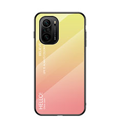 Carcasa Bumper Funda Silicona Espejo Gradiente Arco iris LS1 para Xiaomi Poco F3 5G Amarillo