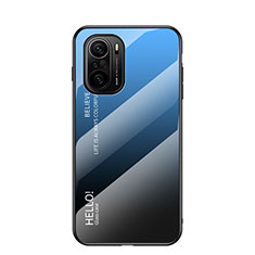 Carcasa Bumper Funda Silicona Espejo Gradiente Arco iris LS1 para Xiaomi Poco F3 5G Azul