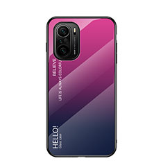 Carcasa Bumper Funda Silicona Espejo Gradiente Arco iris LS1 para Xiaomi Poco F3 5G Rosa Roja