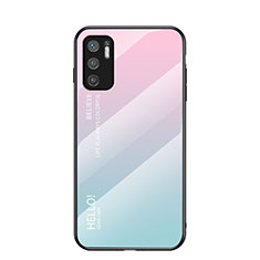 Carcasa Bumper Funda Silicona Espejo Gradiente Arco iris LS1 para Xiaomi POCO M3 Pro 5G Cian