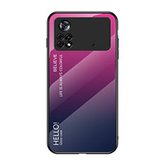 Carcasa Bumper Funda Silicona Espejo Gradiente Arco iris LS1 para Xiaomi Poco X4 Pro 5G Rosa Roja