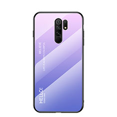 Carcasa Bumper Funda Silicona Espejo Gradiente Arco iris LS1 para Xiaomi Redmi 9 Prime India Purpura Claro