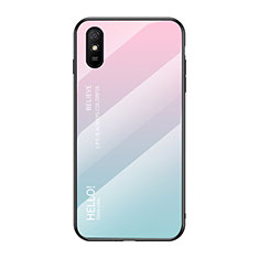 Carcasa Bumper Funda Silicona Espejo Gradiente Arco iris LS1 para Xiaomi Redmi 9AT Cian