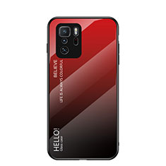 Carcasa Bumper Funda Silicona Espejo Gradiente Arco iris LS1 para Xiaomi Redmi Note 10 Pro 5G Rojo