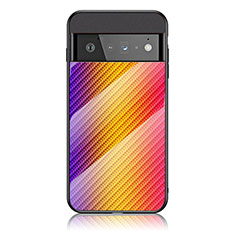 Carcasa Bumper Funda Silicona Espejo Gradiente Arco iris LS2 para Google Pixel 6 Pro 5G Naranja