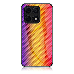 Carcasa Bumper Funda Silicona Espejo Gradiente Arco iris LS2 para Huawei Honor X6 Naranja