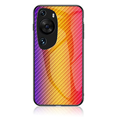 Carcasa Bumper Funda Silicona Espejo Gradiente Arco iris LS2 para Huawei P60 Art Naranja