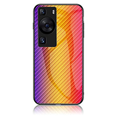 Carcasa Bumper Funda Silicona Espejo Gradiente Arco iris LS2 para Huawei P60 Naranja