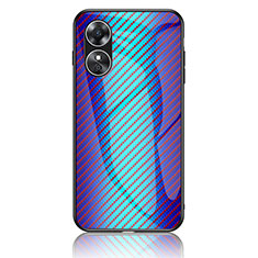 Carcasa Bumper Funda Silicona Espejo Gradiente Arco iris LS2 para Oppo A17 Azul