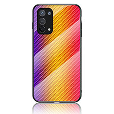 Carcasa Bumper Funda Silicona Espejo Gradiente Arco iris LS2 para Oppo A74 5G Naranja