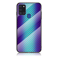 Carcasa Bumper Funda Silicona Espejo Gradiente Arco iris LS2 para Samsung Galaxy A21s Azul
