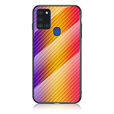 Carcasa Bumper Funda Silicona Espejo Gradiente Arco iris LS2 para Samsung Galaxy A21s Naranja