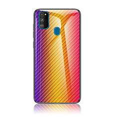 Carcasa Bumper Funda Silicona Espejo Gradiente Arco iris LS2 para Samsung Galaxy M21 Naranja