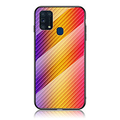 Carcasa Bumper Funda Silicona Espejo Gradiente Arco iris LS2 para Samsung Galaxy M31 Prime Edition Naranja