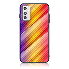 Carcasa Bumper Funda Silicona Espejo Gradiente Arco iris LS2 para Samsung Galaxy M52 5G Naranja