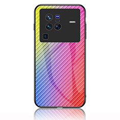 Carcasa Bumper Funda Silicona Espejo Gradiente Arco iris LS2 para Vivo X80 Pro 5G Rosa