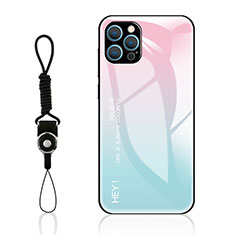 Carcasa Bumper Funda Silicona Espejo Gradiente Arco iris M01 para Apple iPhone 14 Pro Max Cian